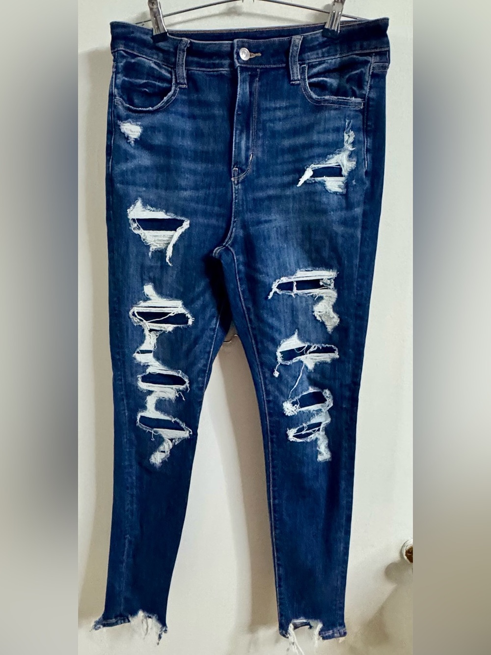American Eagle Outfitters Dark Blue Distressed Skinny Jeans/ Jeggings